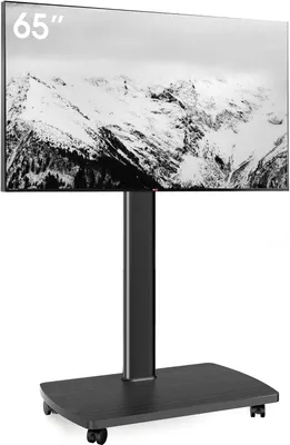 Productafbeelding van TV standaard oprolbaar met houten plank - TV standaard op wielen voor 32-65 inch televisie - TV vloerstandaard in hoogte verstelbaar draaibaar