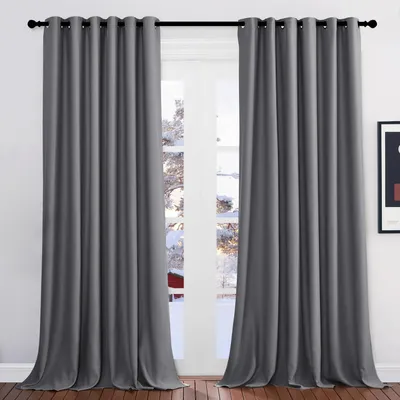 Immagine prodotto di Tende oscuranti con passanti, particolarmente larghe, per camera da letto, altezza 260 cm, larghezza 200 cm (confezione da 2), colore grigio