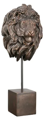 Löwenkopf-Skulptur XL, Kunstharz, Bronze, Höhe 51 cm