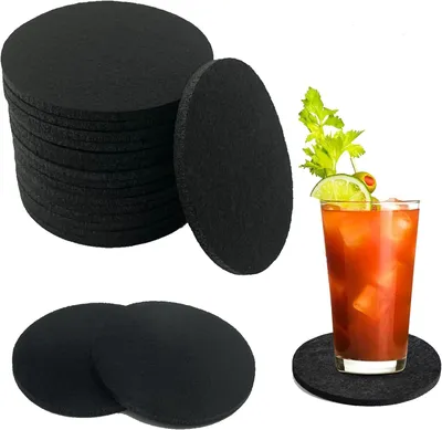 Image de Sous-verres en feutre - Lot de 16 - Ronds - Antidérapants - Résistants à la chaleur - Lavables - Dessous de verre en feutre - Pour bière - Pour table - Dessous de verre pour bars