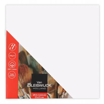 Zdjęcie produktu dla Płótno malarskie Van Bleiswijck 25x25 cm - zagruntowane płótno bawełniane do malarstwa akrylowego i olejnego - idealne dla artystów, hobbystów i majsterkowiczów