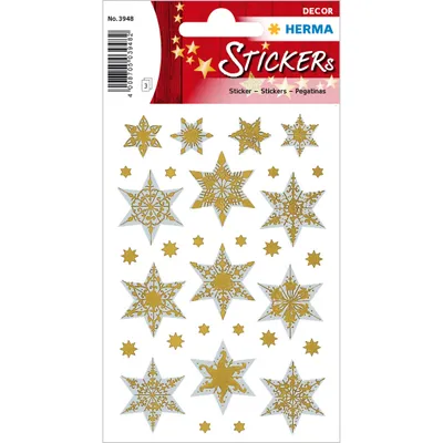 Produktbild von HERMA Weihnachts Sticker DECOR "Sterne" gold Reliefprägung 1 Blatt à 20 Sticker