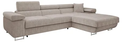 Produktbild von MIRJAN24 Ecksofa Torezio Mini Cord, Stilvoll Eckcouch mit Bettkasten und Schlaffunktion, Einstellbare Kopfstützen, 280x170x70-90 cm (Farbe: Poso 03, Seite: Rechts)