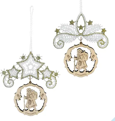 Produktbild von Baumbehang "Zweig und Stern", 9 cm, 6 Stück (3 Stück je Stickmotiv) Weihnachtsmann