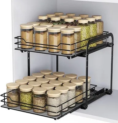 Obrázok produktu pre Nastaviteľný dvojposchodový organizér na bylinky do kuchyne a k drezu, 26,4 x 23,2 x 23 cm