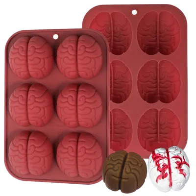 Immagine prodotto di Stampo in silicone a forma di cervello, 2 pezzi, 5 cm. Ideale per preparare budini, dolci, cioccolata, perfetto per Halloween