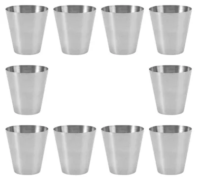 Immagine prodotto di Set di 10 bicchieri in metallo - Bicchieri portatili in acciaio inossidabile - Bicchieri impilabili - Bicchieri leggeri - Ideali per campeggio/picnic - Capacità: 100 ml - Bicchieri