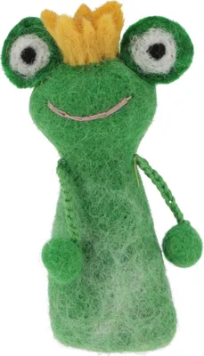 Produktbild von Handgemachte Fingerpuppe aus Filz - Froschkönigin, Grün, Wolle, 11*6*3 cm, Deko aus Filz