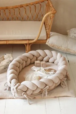 Produktbild von Babynest 2-in-1, Nestchen, & Bettschlange Beige – Velours, handgeflochten, | Letino