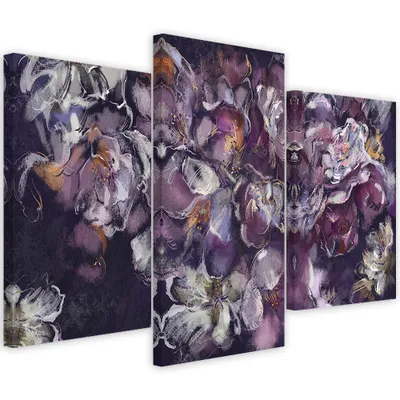Produktbild von Triptychon auf leinwand irisblüte 90x60 cm Feeby lila wandbild bereit zum aufhängen