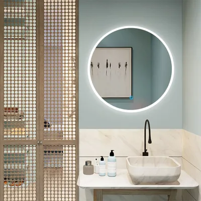 Produktbild von LED Wandspiegel Rund 60cm mit Beleuchtung Badezimmerspiegel Kaltweiß Lichtspiegel mit Touchschalter IP44 Energiesparend