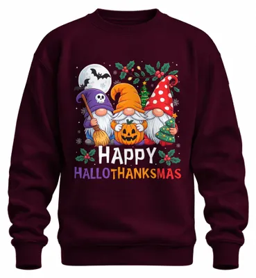 Obrázek produktu pro Gnome Happy HalloThanksMas Halloween Pumpkin Christmas Gift Uni mikina, vínová, M