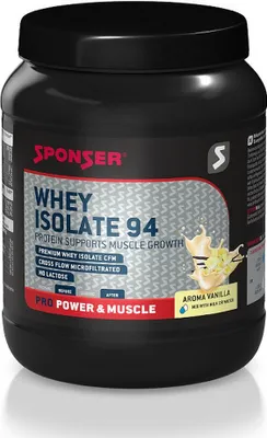 Produktbild von Sponser Sport Food 07-110, Pulver, Molkenprotein isoliert, Vanille, Whey protein isolate 93% (Ireland), thickeners (guar seed flour, xanthan), flavours, emulsifier..., Calcium, Magnesium, Phosphor, Potassium, To be taken up to 30 min before or right after training. 2 scoops (approx. 20 g) + approx.. 200 ml...