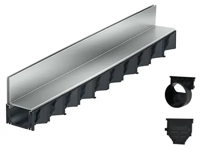 Produktbild von 1m ACO Hexaline 2.0 Entwässerungsrinne Schlitzaufsatz Stahl verzinkt Ablauf horizontal Bodenrinne Terrassenrinne