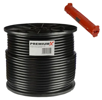 Produktbild von PremiumX 100m BASIC Koaxialkabel schwarz 135dB SAT Kabel Entmanteler