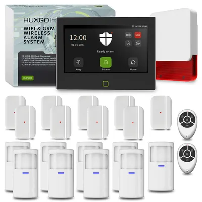 Immagine prodotto di Sistema di allarme HUXGO Wi-Fi GSM 4G HXA700 con sirena, 9 sensori PIR e 9 contatti porta