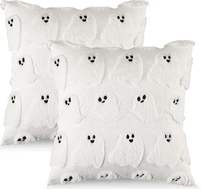 Obrázok produktu pre Halloween vankúše obliečky 45x45 cm, 2 ks, biely duch, plyš, do obývačky