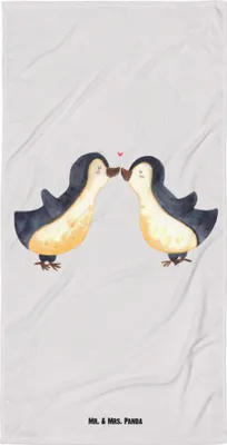 Produktbild von Mr. & Mrs. Panda Handtuch Pinguin Liebe - Grau Pastell - Geschenk, Pinguine, Geschenkidee, Großes Badehandtuch, Strandtuch, Freundin, Liebesspruch, Vertraut, Badelaken