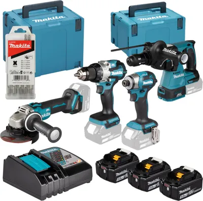 Produktbild von Makita DLX4196JX1 Kombi-Kit LXT Werkzeugset inkl. drei 5,0 Ah Akkus Schnellladegerät und MAKPAC