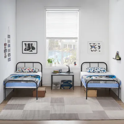 Produktbild von H.J WeDoo 2er Pack Metallbett Einzelbett Metall Bettrahmen mit Lattenrost Gästebett für 90 x 190 cm Matratze Bett Rahmen Jugendbett für Gästezimmer Schlafzimmer Schwarz