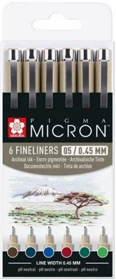 Obrázek produktu pro SAKURA POXSDK056B SAKURA Fineliner PIGMA MICRON 05, zemité barvy, balení po 6 kusech