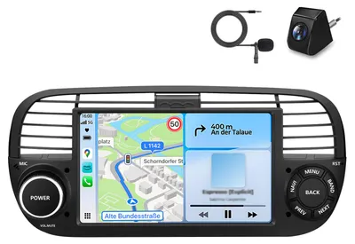 Immagine prodotto di Autoradio con microfono e telecamera di retromarcia per Fiat 500 2007-2015: CarPlay wireless, Android Auto, WiFi, navigatore GPS, 64 GB, RDS, DSP, DAB+, Bluetooth