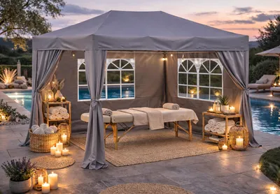 Produktbild von Faltpavillon 1,5 x 2,9 m Smoky Grau, 4 Easy-Klett Seitenwände (2 Reißverschlüsse, 2 Fenster), Pop Up Pavillon Faltbar, mit Tragetasche
