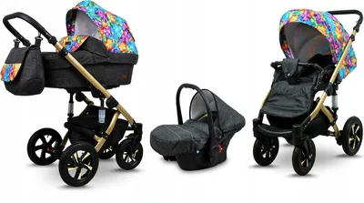 Obrázok produktu pre BabyLux® Sky Lark | Kočík 3v1 Set | Paint Flowers | Kombinovaný kočík | Set kočíkov | B