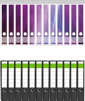 Produktbild von Wallario 12 Stück schmale Ordner inkl. Klebeetiketten mit Motive Abstraktes Muster in violett lila pink schwarz -  Set mit Rückenschildern / Ordnerrücken Stickern