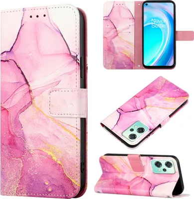 Produktbild von OnePlus Nord CE 2 Lite 5G Hülle, Marmor Motiv Kunstleder Tasche Wallet Kartenfächer mit Standfunktion Klapp Schutzhülle für OnePlus Nord CE 2 Lite 5G Rosa