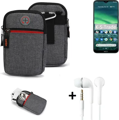 Produktbild von K-S-Trade Gürteltaasche + Kopfhörer kompatibel mit Nokia 2.3 Handy Tasche Holster Schutz Hülle Handy Hülle grau Zusatzfächer 1x