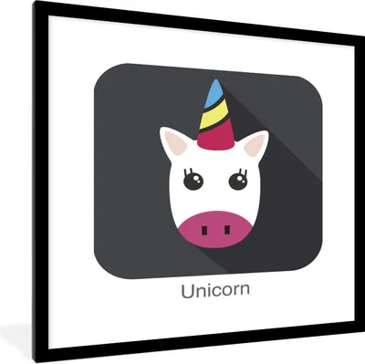 Produktbild von MuchoWow® Gerahmtes Poster Illustration des Gesichts eines Einhorns auf schwarzem Hintergrund - Mädchen - Kinder - Kinder 40x40 cm - Poster mit Schwarzem Bilderrahmen Wandposter Rahmen Foto Bilder - Poster - Plakat im Rahmen
