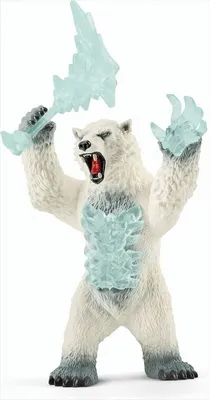 A toy polar bear figure with ice-like accessories.
