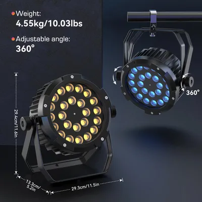 Obrázok produktu pre LED PAR reflektory – DJ osvetlenie pódia – sada 4 ks – 24×15 W RGBWA+UV 6 v 1 – vodotesnosť IP65 – DMX512 6/10 kanálov – stroboskop a ovládanie zvukom – 90–240 V 360 W – teplé svetlo