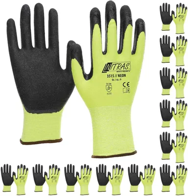 Produktbild von NITRAS 3515 Neon Strickhandschuh mit gesandeter Nitrilbeschichtung neongelb. Bauhandschuh, VPE 12 Paar Größe:10