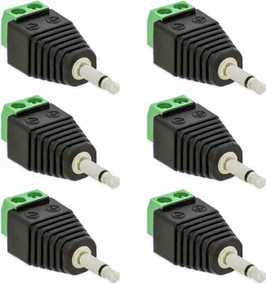 Produktbild von 6X Klinken Stecker 3,5 mm Adapter Mono > Terminal Block 2-Pin Kabel Schraub Klemmen
