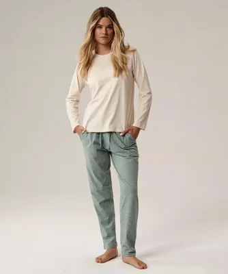 Immagine prodotto di Pigiama da donna Atlantic, modello confortevole, color ecru/verde, realizzato in 100% cotone, taglia L