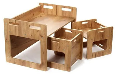 Produktbild von Kids Helper Kindersitzgruppe Eiche Kindertisch mit Stühlen Montessori Kindermöbel MDF