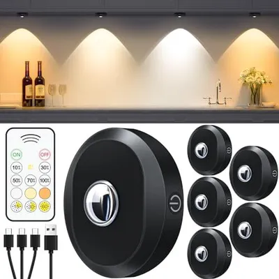 Produktbild von Willed USB wiederaufladbare LED -Scheinwerfer Battery Fernbedienung, runde Schrankbeleuchtung, 3 Farbtemperaturen, dimmbares Scheinwerfer, drahtloses
