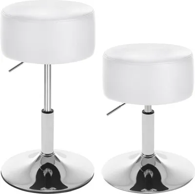 Produktbild von WOLTU Schminkhocker 2er Set, Barhocker rund, Arbeitshocker, gepolstert, Kunstleder Weiß