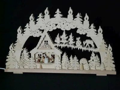 Produktbild von Schwibbogen mit Bescherung mit dem Weihnachtsmann und Beleuchtung BxHxT 70x43x7cm NEU