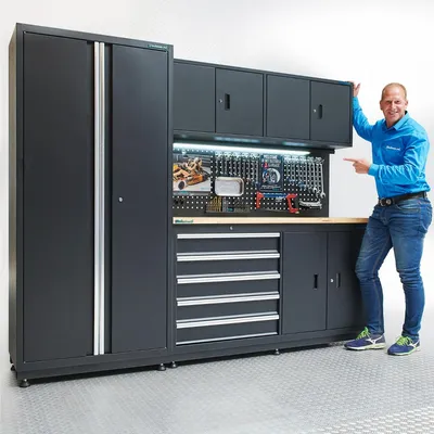 Productafbeelding van Werkbank 160cm met bovenkast en brede zijkast