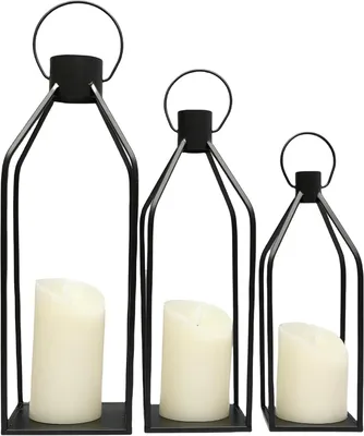 Immagine prodotto di Set di 3 lanterne per candele in metallo, adatte per interni ed esterni