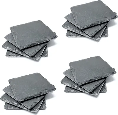 Produktbild von 16 Stück Schiefer Untersetzer mit Gumminoppen Tassenuntersetzer Glasuntersetzer 10x10 cm Tischuntersetzer