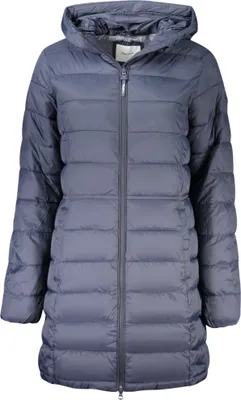 Produktbild von Lange Blaue Damenjacke mit Kapuze und Reißverschluss - Trendlook 2023