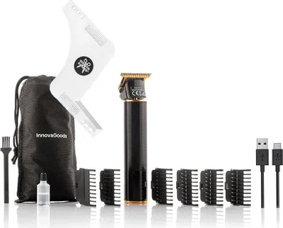 Produktbild von Pack Hipster Barber Bartschablone und Wiederaufladbarer Profi-Haarschneider mit Zubehör InnovaGoods