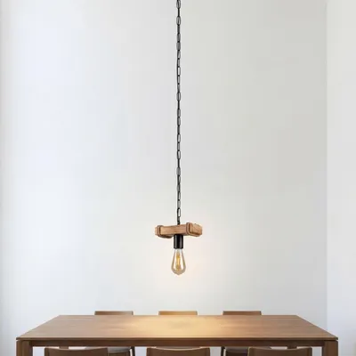 Produktbild von Pendelleuchte Metall H: max. 115 cm geflammtes Holz Schwarz E27 Rustikal