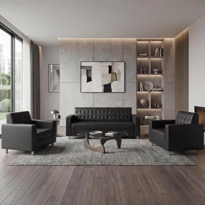Immagine prodotto di set di divani 3-1-1 Kunda, divano lounge in Pelle finta, piedi in metallo ~ nero