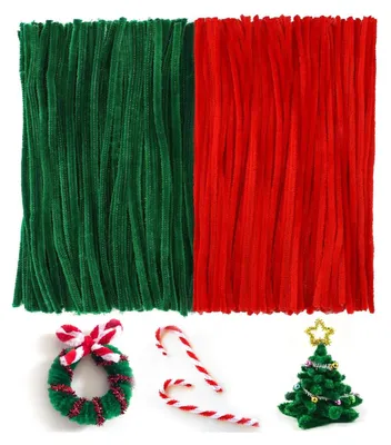 Produktbild von 200 Stück Rot und Grün Pfeifenreiniger, 6mm x 30cm Chenilledraht Pfeifenputzer für Kinder, DIY Handwerk und Weihnachtsdekoration