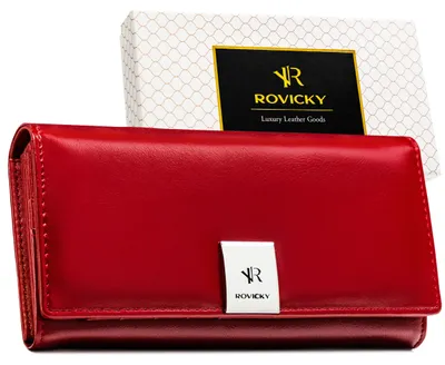 Immagine prodotto di Portafoglio da donna Rovicky, rosso, in pelle, con protezione RFID, 19 cm